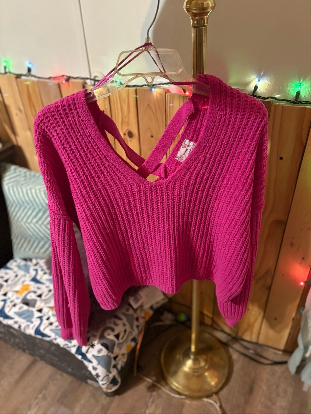 Pink Republic Hot Pink Knit V-Neck Sweater